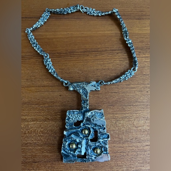 Robert Larin Necklace Brutalist Modernist Art Canadian OOAK Textured Pewter 60's - Picture 2 of 7